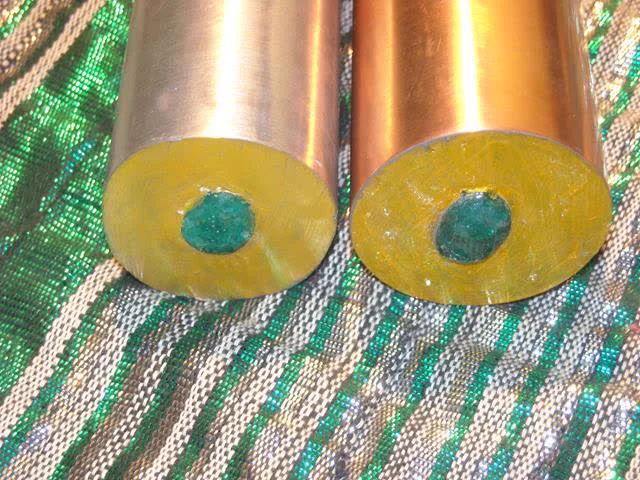 Close-up of gemstones set into rod ends